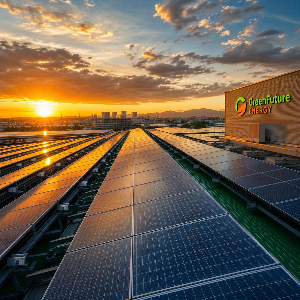 Rooftop solar installation golden hour